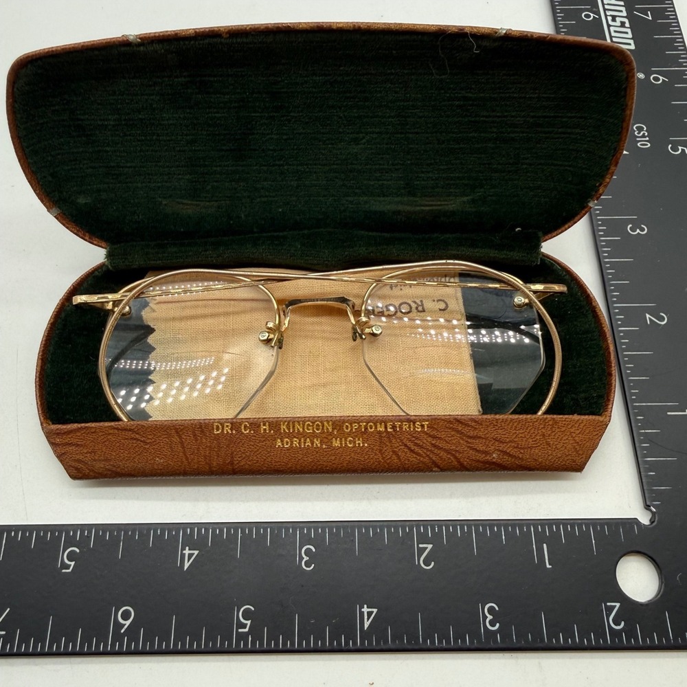 Vintage Uranium Glass Rimless Gold Trifocal Eyeglasses 1930s steampunk.